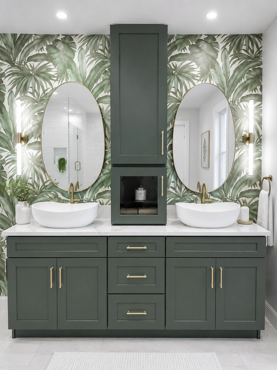 Modern Green Master Bathroom with Glass Shower