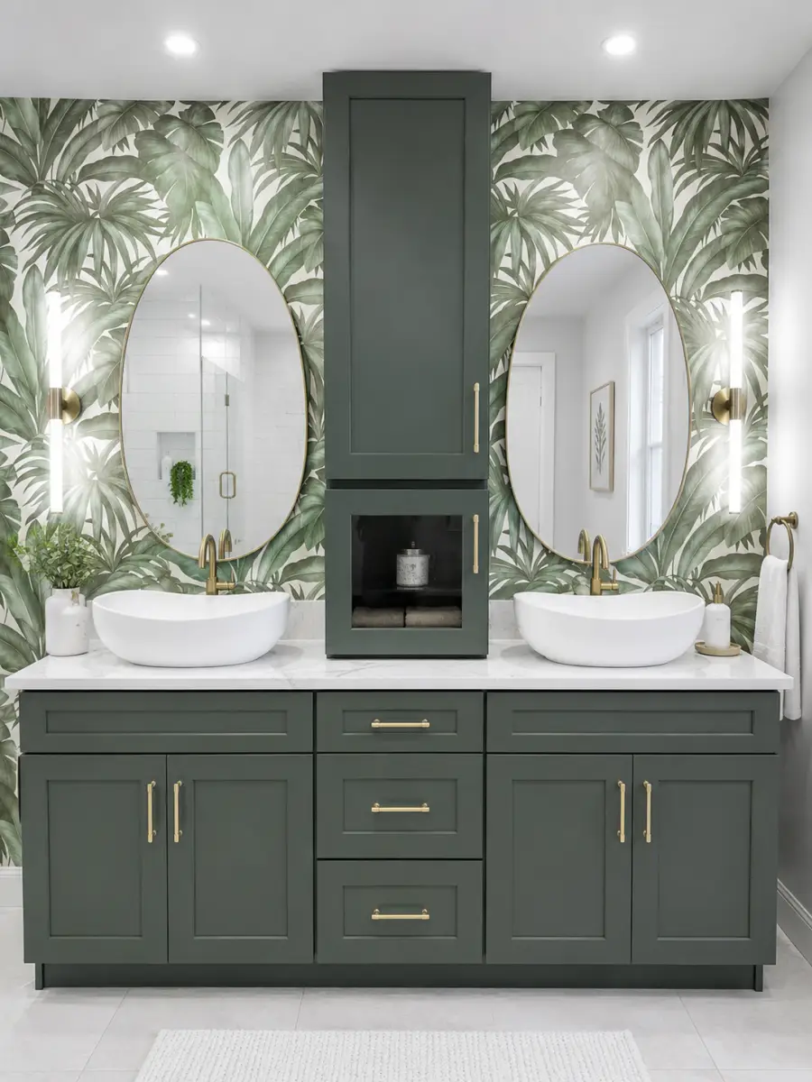 Modern Green Master Bathroom with Glass Shower