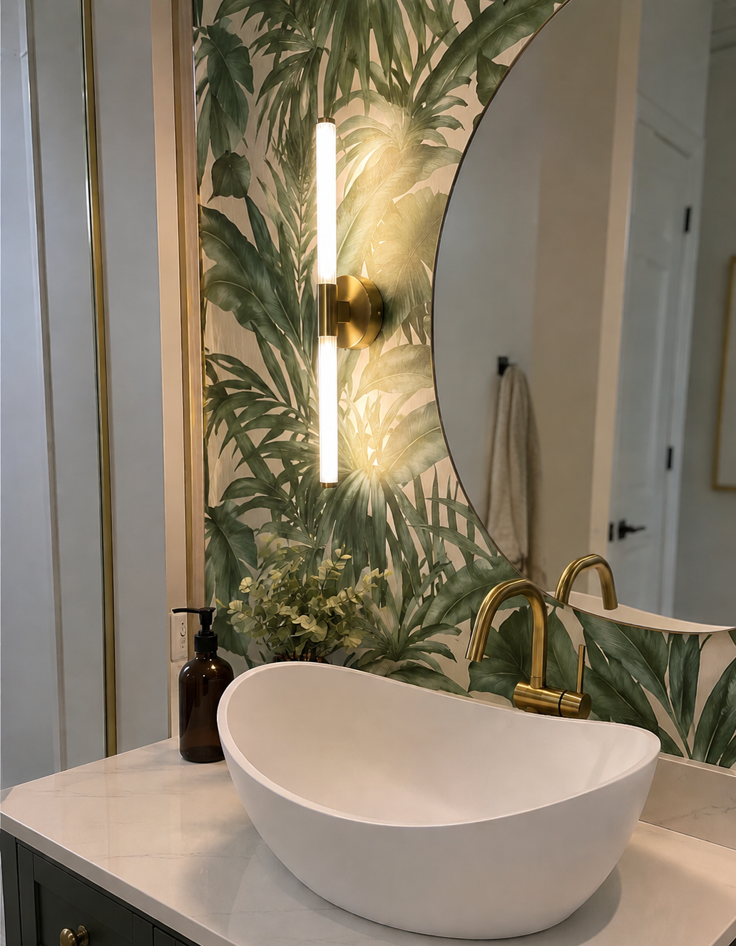 Modern Green Master Bathroom with Glass Shower