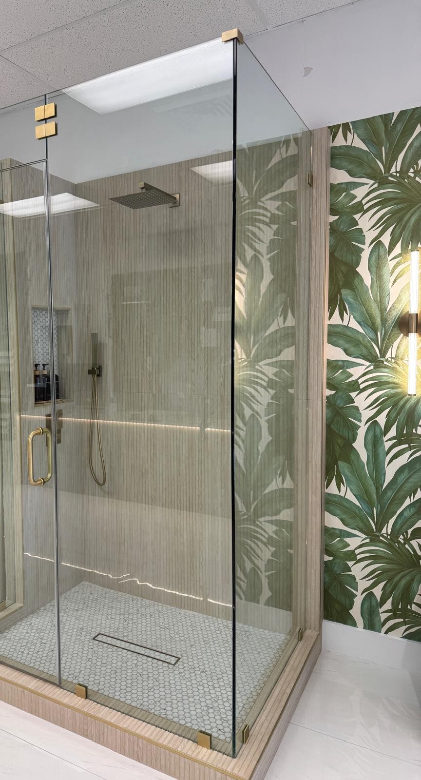 Modern Green Master Bathroom with Glass Shower